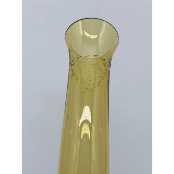 Vtg. Etched Leaf Amber Crystal Slim Bud Vase 8.25" tall - Picture 3 of 6
